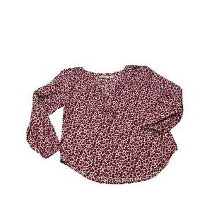 💖LOFT Red & White Floral Long Sleeve Blouse Size XS